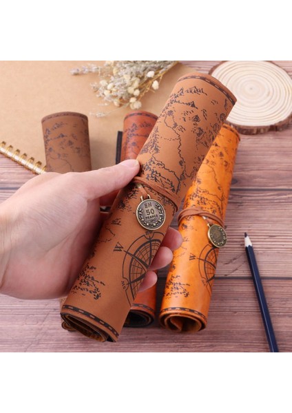 Kumaş 72 DELIK-82X20 cm Retro Pu Deri Kalem Çantası Makyaj Fırça Kılıfı Büyük Kapasiteli Hazine Haritası Desen Kalem Kutusu Okul Ofis Kırtasiye Malzemeleri (Yurt Dışından) fırsatları