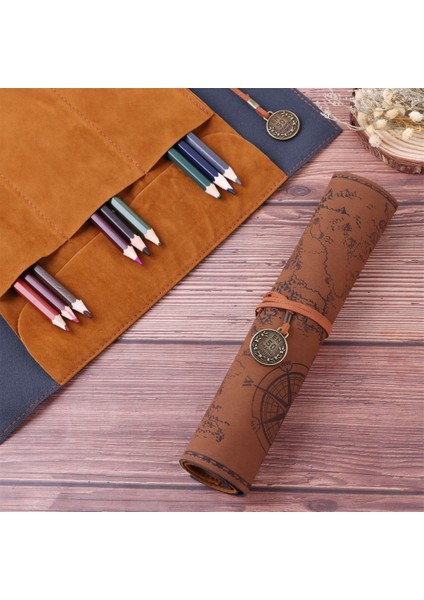 Kumaş 72 DELIK-82X20 cm Retro Pu Deri Kalem Çantası Makyaj Fırça Kılıfı Büyük Kapasiteli Hazine Haritası Desen Kalem Kutusu Okul Ofis Kırtasiye Malzemeleri (Yurt Dışından) indirimleri