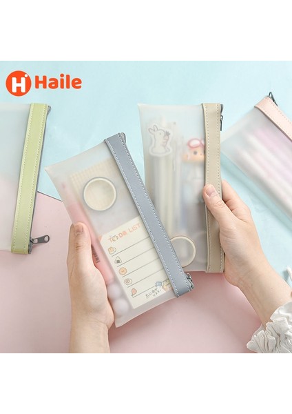 Nane Yeşil Haile Yüksek Görünüm Basit Buzlu Şeffaf Kalem Kutusu Pus Mavi Pembe Koreli Erkek Kız Okul Kalem Kutusu Kawaii Organizatör (Yurt Dışından)