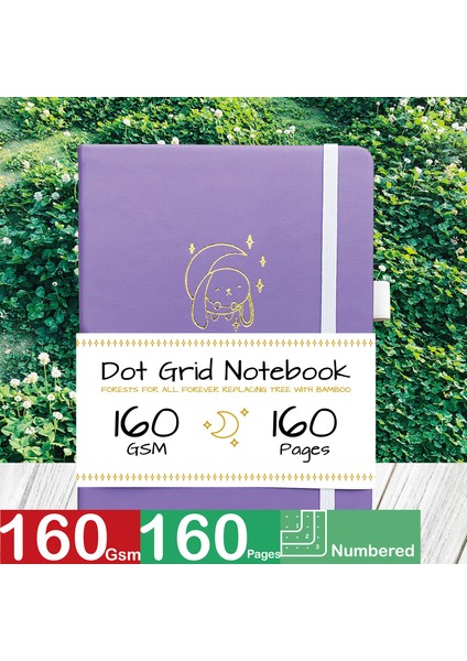 Açık Mor A5 Boyutu Güzel Tavşan ve Ay Yıldız A5 Pu Deri Ciltli Noktalı Defter Krem Kalın Kağıt Mor Kapaklar (Yurt Dışından)