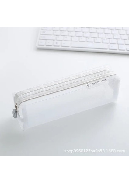 Beyaz Erkek Kız Örgü Kalem Kutusu Basit Şeffaf Örgü Belge Çantası Fermuarlı Kırtasiye Çantası Naylon Örgü Çanta Okul Ofis Malzemeleri (Yurt Dışından)