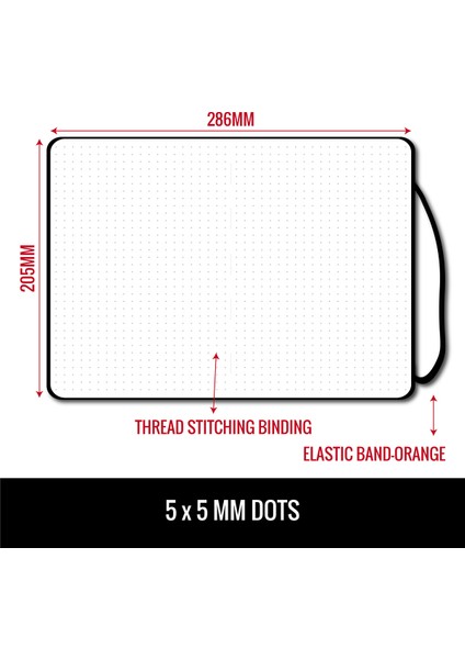 Kırmızı 180GSM Bambu Kağıt Buke Noktalı Defter Nokta Izgara Dergisi 180GSM Bambu Kağıt 5*5mm 160 Papes Su Geçirmez Kumaş Ciltli (Yurt Dışından)