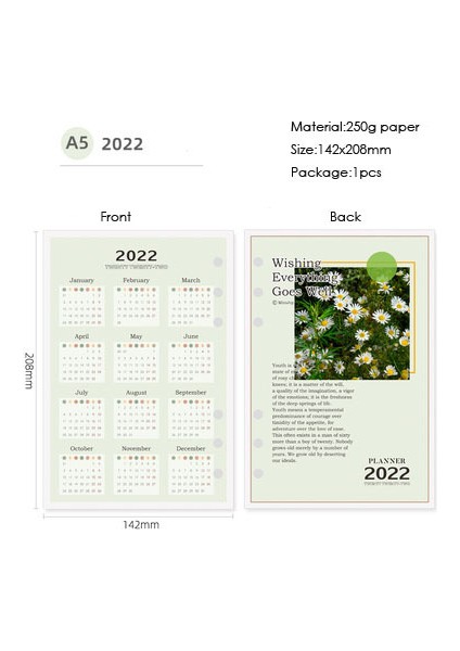 2022 Takvim 1 Adet A6 45 Yaprak Iş A5 A6 Gevşek Yaprak Defter Dolum Spiral Bağlayıcı Dizin Iç Sayfa Aylık Haftalık Yapılacaklar Listesi Kağıt Kırtasiye (Yurt Dışından)