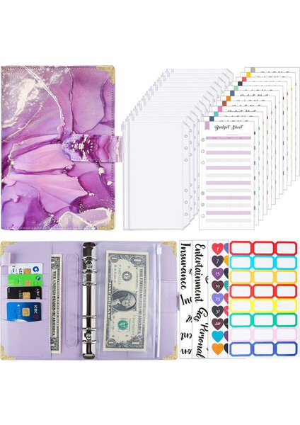 Mor 3 A6 A6 Mermer Pu Deri Defter Bağlayıcı Bütçe Planlayıcısı Gider Bütçe Kitabı Nakit Para Zarf Organizatör Sistemi Fermuarlı Cebi (Yurt Dışından)