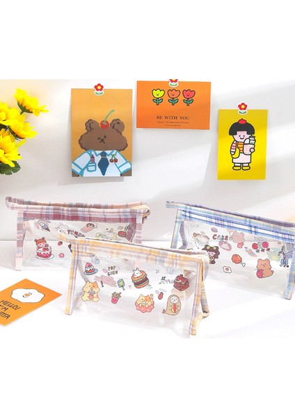 Kawaii Kalem Kutuları Kafes Şeffaf Büyük Kılıf Kılıflı Çanta Estojo Escolar Kawaii Kalem Kutusu Sevimli Japon Kırtasiye Okul Malzemeleri (Yurt Dışından) modelleri