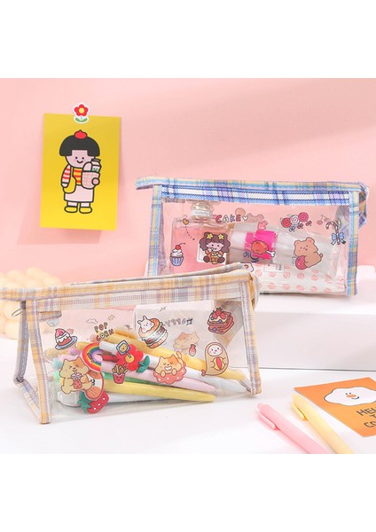 Kawaii Kalem Kutuları Kafes Şeffaf Büyük Kılıf Kılıflı Çanta Estojo Escolar Kawaii Kalem Kutusu Sevimli Japon Kırtasiye Okul Malzemeleri (Yurt Dışından) fırsatları