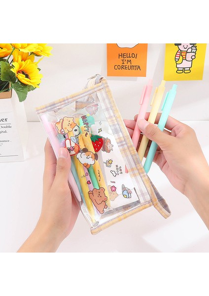 Kawaii Kalem Kutuları Kafes Şeffaf Büyük Kılıf Kılıflı Çanta Estojo Escolar Kawaii Kalem Kutusu Sevimli Japon Kırtasiye Okul Malzemeleri (Yurt Dışından) indirimleri