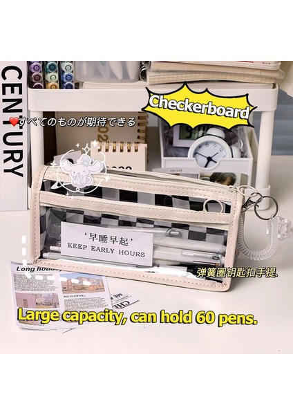 Taşınabilir Mavi Dama Tahtası Şeffaf Kalem Çantası Büyük Kapasiteli Kalem Kutusu Kawaii Okul Malzemeleri Öğrenciler Için Sevimli Kore Kırtasiye (Yurt Dışından) modelleri