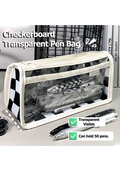 Taşınabilir Mavi Dama Tahtası Şeffaf Kalem Çantası Büyük Kapasiteli Kalem Kutusu Kawaii Okul Malzemeleri Öğrenciler Için Sevimli Kore Kırtasiye (Yurt Dışından) fırsatları