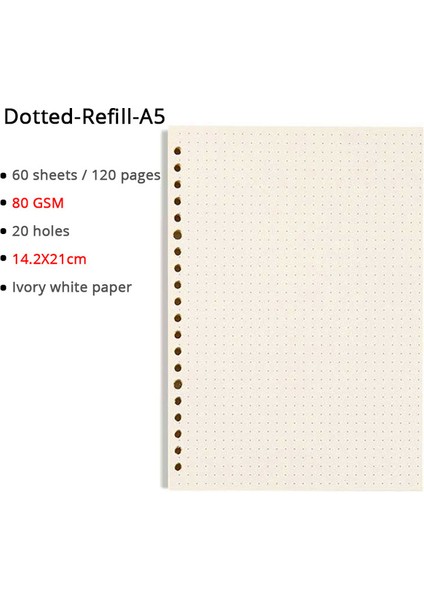 Noktalı Dolum A5 Gevşek Yaprak Defter A5/b5/a4 Pvc Kapaklı Ciltleyici 60 Sayfa Noktalı/çizgili/boş/ızgara Doldurulabilir Ofis Okul Malzemeleri Kırtasiye (Yurt Dışından)