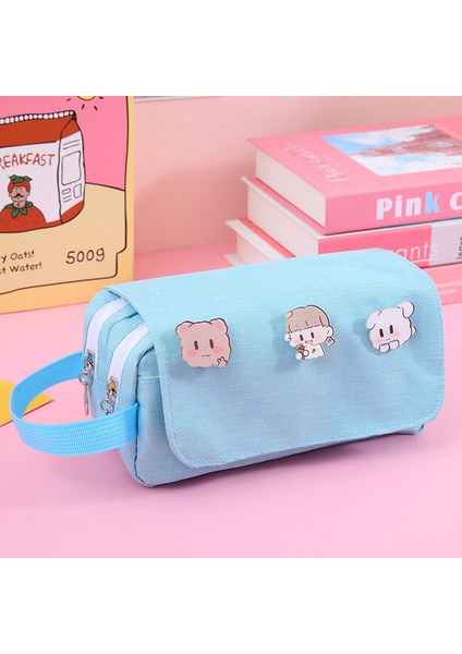 3 Rastgele Broş Büyük Kapasiteli Kalem Kutusu Kore Kırtasiye Kalem Kutusu Rastgele Broş Estuche Escolar Okul Malzemeleri Kızlar Için Kalem Kutuları (Yurt Dışından)