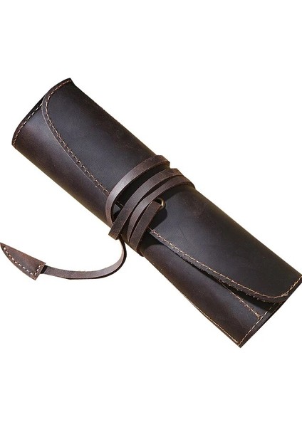 Kahve 100% Hakiki Deri Rulo Kalem Çanta Organizatör Sarma Çanta Vintage Retro Yaratıcı Kırtasiye Ürün Ofis Okul Malzemeleri Hediye Yeni (Yurt Dışından)