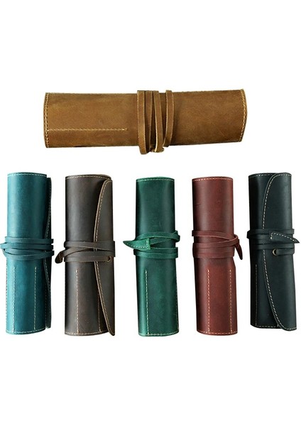 Kahve 100% Hakiki Deri Rulo Kalem Çanta Organizatör Sarma Çanta Vintage Retro Yaratıcı Kırtasiye Ürün Ofis Okul Malzemeleri Hediye Yeni (Yurt Dışından)