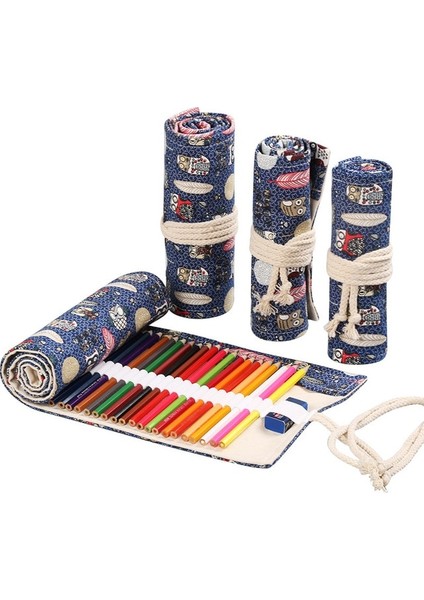 Baykuş 1 Adet 24 Delik Kedi Çiçek Bayrak Rulo Renkli Kalem Sarma Durumda Kawaii Okul Tuval Kız Erkek Sevimli Büyük Kalem Kutusu Kırtasiye (Yurt Dışından)