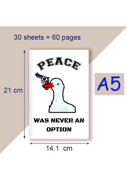 14 Boş Sayfa A5 Defter Baskı Alıntı - Barış Hiçbir Zaman Bir Seçenek Olmadı - Sevimli Karikatür Kaz Ördek Oyunu Meme Kawai Funky Not Defteri Not Planlayıcı (Yurt Dışından)