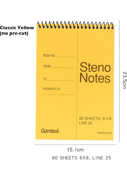 Klasik Sarı Koyuyo Gambol Steno Not Klasik Sarı Siyah Önceden Kesilmiş Ofis Bobinli Not Defteri Okul Malzemeleri A6902 ile Kapaklı Not Defteri (Yurt Dışından)