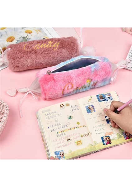 Pembe Yaratıcı Şeker Peluş Kalem Kutusu Sevimli Kalem Çantası Okul Malzemeleri Saklama Çantası Öğrenci Renkli Kalem Kutusu Kızlar Kalem Çantası Çocuk Hediyeler (Yurt Dışından) fırsatları