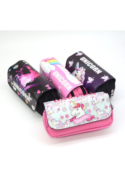 Stil 4 Unicorn Kalem Kutusu Kawaii Okul Kalem Kutusu Büyük Kapasiteli Kalem Kutusu Trousse Scolaire Kırtasiye Çift Fermuarlı Sevimli Kalem Çantaları (Yurt Dışından) fırsatları