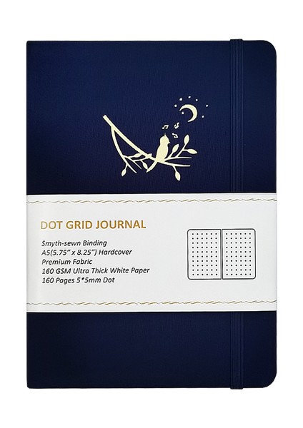 Mavi Kumaş A5 Özelleştirilebilir 160 Gsm Noktalı Günlük A5 Kalın Beyaz Bambu Kağıt 160 Gsm Noktalı Defter Vegan (Yurt Dışından)