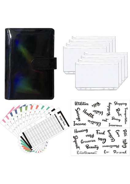Stil 3 A6 Glitter Pu Deri Bağlayıcı Bütçe Zarf Planlayıcısı Organizatör Sistemi Temizle Fermuarlı Cepler Gider Bütçe Sayfaları (Yurt Dışından)