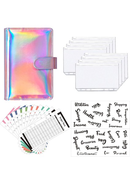 Stil 3 A6 Glitter Pu Deri Bağlayıcı Bütçe Zarf Planlayıcısı Organizatör Sistemi Temizle Fermuarlı Cepler Gider Bütçe Sayfaları (Yurt Dışından) modelleri