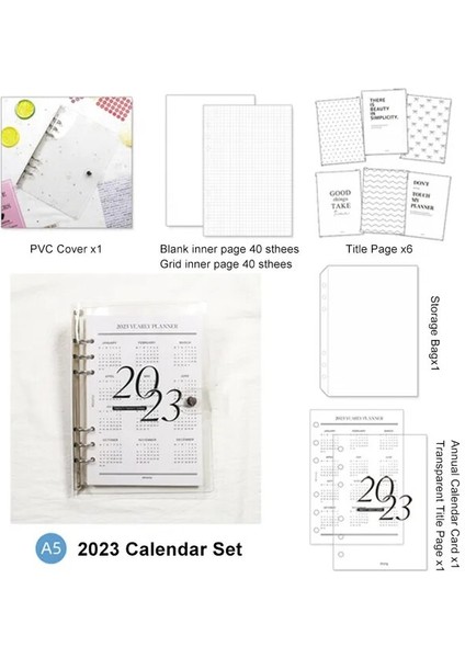 A5 2023 Seti 2023 Takvim Ins Rüzgar Şeffaf Pvc Gevşek Yaprak Kitap Defter Kabuk A5 A6 A7 Gevşek Yaprak Defter Dergisi Seti (Yurt Dışından)
