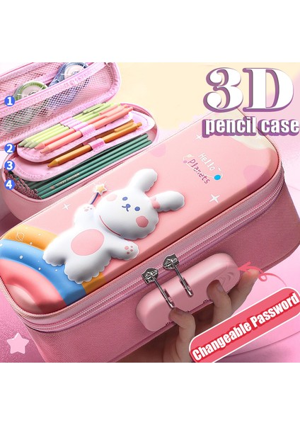 Tavşan Pembe-Loc ile 3D Kawaii Kalem Kutusu Kilitli Unicorn Organizatör Kız Erkek Için Sevimli Kalem Kılıfı Kutusu Çanta Okul Ofis Malzemeleri Öğrenciler Kırtasiye (Yurt Dışından)