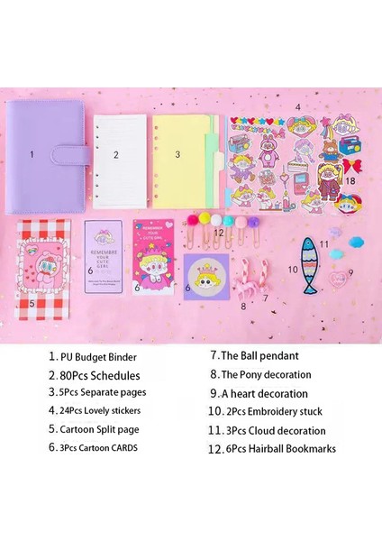 Bir Set Mor 142 Adet Kawaii Pu Deri Bütçe Bağlayıcı Nakit Zarflar Sistemi Seti Dizüstü Para Bütçe Tasarrufu Fatura Organizatör Binder Planlayıcısı (Yurt Dışından)