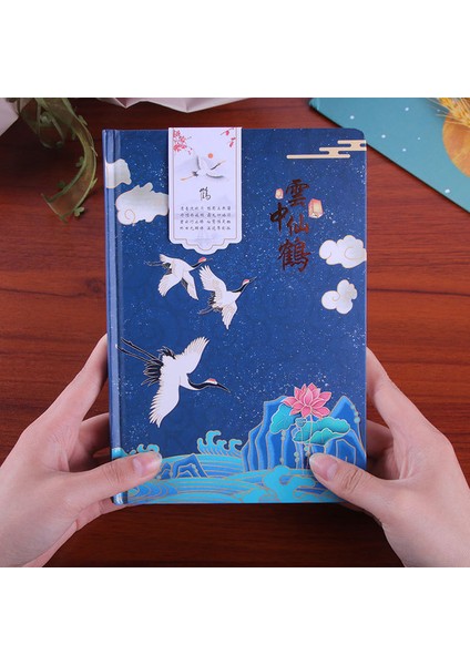 B A5 Defter Antika Vinç Çin Tarzı Retro El Kitabı Avrupa Çizim Net Kırmızı Yaratıcı Nokta Vuruşlu Yatay Çizgi Not Defteri (Yurt Dışından)