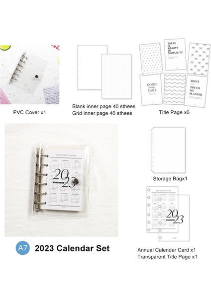 A7 2023 Seti 2023 Takvim Ins Rüzgar Şeffaf Pvc Gevşek Yaprak Kitap Defter Kabuk A5 A6 A7 Gevşek Yaprak Defter Dergisi Seti (Yurt Dışından)