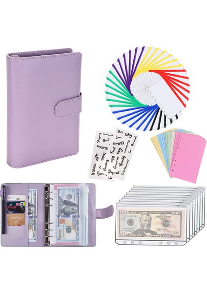 Pembe ve Çıkartma A6 Iyi Malzeme A6 Pu Deri Bütçe Bağlayıcı Defter Nakit Zarflar Sistem Seti Bağlayıcı Cepler Para Bütçe Tasarrufu Fatura Organizatör (Yurt Dışından)