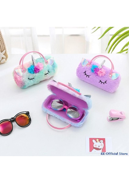 H03 Sevimli Unicorn Peluş Gözlük Durumda Gözlük Cep Okuma Gözlük Aksesuarları Taşınabilir Sıkıştırma Katlanır Gözlük Kutusu (Yurt Dışından) fırsatları