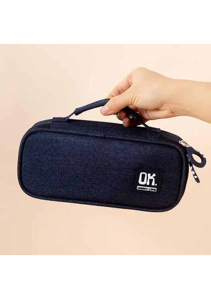 Donanma Alltu Ok Kalem Çantası, Öğrenciler Için Büyük Kapasiteli Kırtasiye Kutusu, Basit, Kullanışlı, Su Geçirmez ve Çok Fonksiyonlu Q031 (Yurt Dışından)