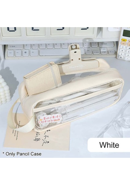 Beyaz Katlanabilir Büyük Kapasiteli Kalem Çantası Kırtasiye Malzemeleri Estetik Şeffaf Kalem Kutusu Kız Fermuarlı Kalem Çantası Okul Malzemeleri (Yurt Dışından)
