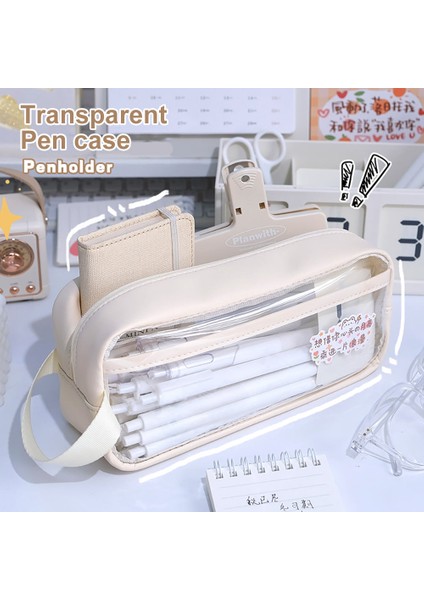 Beyaz Katlanabilir Büyük Kapasiteli Kalem Çantası Kırtasiye Malzemeleri Estetik Şeffaf Kalem Kutusu Kız Fermuarlı Kalem Çantası Okul Malzemeleri (Yurt Dışından) fiyatları