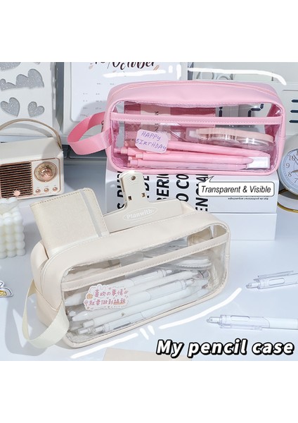 Beyaz Katlanabilir Büyük Kapasiteli Kalem Çantası Kırtasiye Malzemeleri Estetik Şeffaf Kalem Kutusu Kız Fermuarlı Kalem Çantası Okul Malzemeleri (Yurt Dışından) modelleri