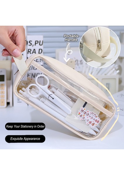 Beyaz Katlanabilir Büyük Kapasiteli Kalem Çantası Kırtasiye Malzemeleri Estetik Şeffaf Kalem Kutusu Kız Fermuarlı Kalem Çantası Okul Malzemeleri (Yurt Dışından) fırsatları