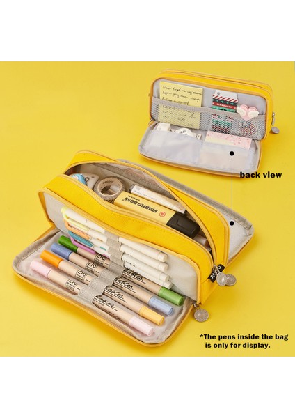 Sarı Öğrenci Kalem Kutusu Basit Ekose Kalem Kutusu Çok Katmanlı Büyük Kapasiteli Kozmetik Seyahat Saklama Çantası Sabit Kalem Saklama Çantası (Yurt Dışından)