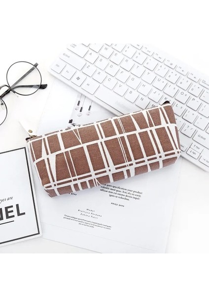 Kahverengi Kore Kırtasiye Kanvas Kalem Kutusu Bts Okul Kalem Çantası Basit Çizgili Izgara Kalem Kutusu Ofis Malzemeleri Kalem Çantası Öğrencilere Hediye (Yurt Dışından)