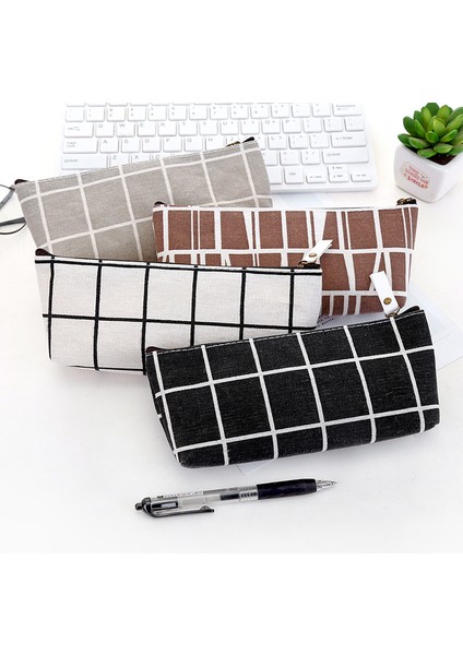 Kahverengi Kore Kırtasiye Kanvas Kalem Kutusu Bts Okul Kalem Çantası Basit Çizgili Izgara Kalem Kutusu Ofis Malzemeleri Kalem Çantası Öğrencilere Hediye (Yurt Dışından) modelleri