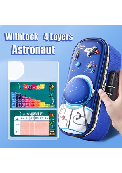 Astronot-Kilitli 3D Büyük Kapasiteli Unicorn Kalem Kutusu Kawaii Sevimli Kalem Kutusu Çanta Kılıfı Okula Dönüş Malzemeleri Organizatör Kore Japon Kırtasiye (Yurt Dışından)