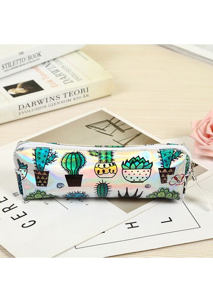 B Kaktüs Alpaka Lazer Holografik Kalem Kutusu Kız Kalem Kutusu Kırtasiye Depolama Okul Malzemeleri Sevimli Kalem Kutusu Kalem Çantası (Yurt Dışından)