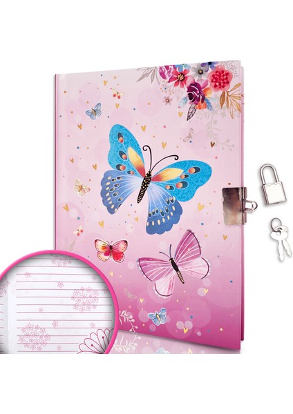 Pembe B6 Diario Segreto Kilit ve Anahtarlı, 7x5.3 Inç 160 Sayfa Kız Not Defteri Yazma Çizimi (Kelebek), Gizli Rüya Günlüğü (Yurt Dışından)