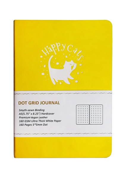 Sarı Vegan Deri A5 Özelleştirilebilir 160 Gsm Noktalı Dergi A5 Kalın Beyaz Bambu Kağıdı 160 Gsm Noktalı Defter Vegan (Yurt Dışından)