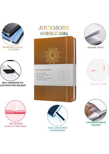 Sarı Vegan Deri A5 Özelleştirilebilir 160 Gsm Noktalı Dergi A5 Kalın Beyaz Bambu Kağıdı 160 Gsm Noktalı Defter Vegan (Yurt Dışından)