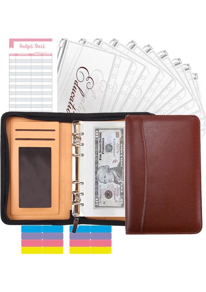 Gri Bir Set A6/a5 Iş Pu Deri Klasör Padfolio Bütçe Bağlayıcı Nakit Zarf Organizatör Temizle Fermuarlı Bütçe Sayfaları Hesap Makinesi ile (Yurt Dışından)