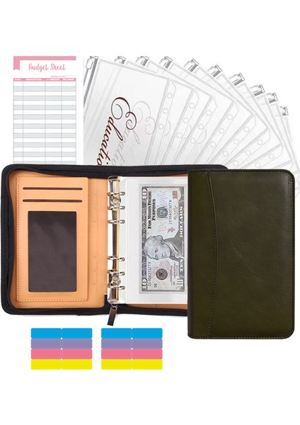 Gri Bir Set A6/a5 Iş Pu Deri Klasör Padfolio Bütçe Bağlayıcı Nakit Zarf Organizatör Temizle Fermuarlı Bütçe Sayfaları Hesap Makinesi ile (Yurt Dışından)