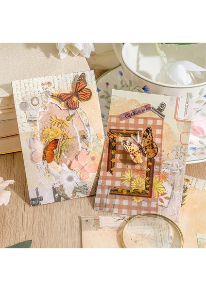 C Shanbu 60 Adet Retro Bloknot Beyaz Kraft Kağıt Kelebek Bitki Vintage Malzeme Kağıt Kolaj Arka Plan Deco Mermi Günlükleri (Yurt Dışından)