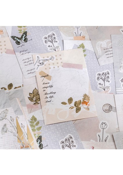 C Shanbu 60 Adet Retro Bloknot Beyaz Kraft Kağıt Kelebek Bitki Vintage Malzeme Kağıt Kolaj Arka Plan Deco Mermi Günlükleri (Yurt Dışından)
