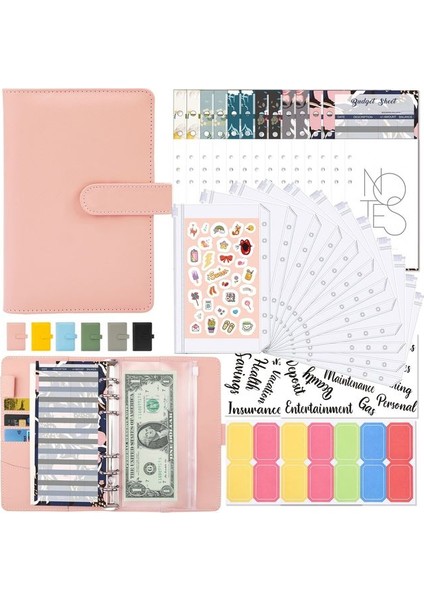 Pembe Set A6 A6 Bağlayıcı Bütçe Planlayıcısı Defter Kapakları Klasör A6 Boyutu 6 Delik Bağlayıcı Cepler Plastik Bağlayıcı Fermuar Para Tasarrufu Zarf (Yurt Dışından)